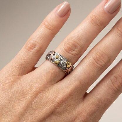 Handmade Dragonfly & Sunflower Vintage Silver Ring by Rose & Oliver - product image 2