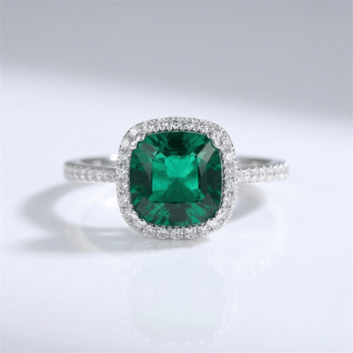 Green Emerald Cushion Halo Ring by Rose & Oliver - product image 1