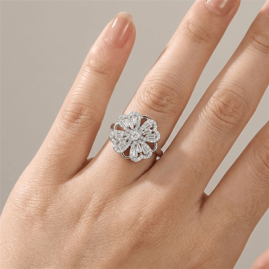 Baguette Zirconia Rotating Flower Ring - (Adjustable) by Rose & Oliver - product image 4