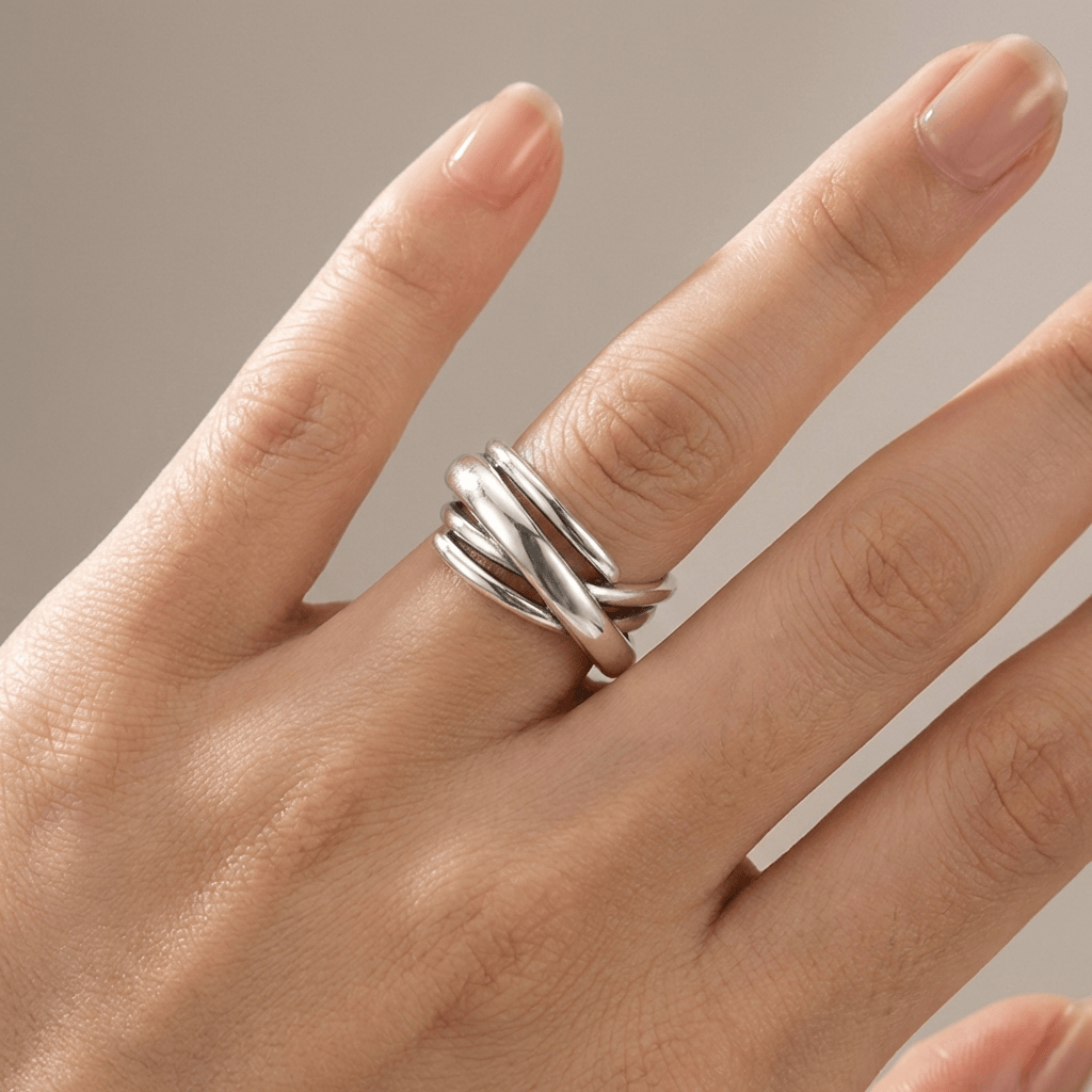 Silver Stacked Zirconia Ring - (Adjustable) by Rose & Oliver - product image 2