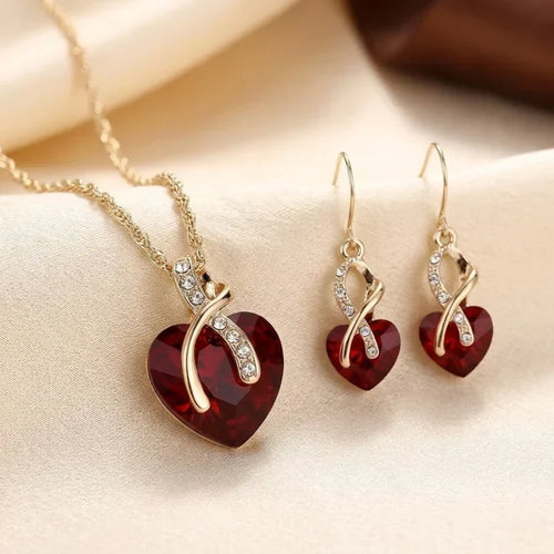 Gold Ruby Twisted Heart Jewelry Set by Rose & Oliver - product image 1