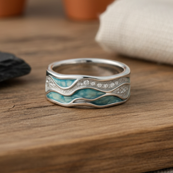 Chloe | Turquoise Silvered Waves Ring by Rose & Oliver - product image 2