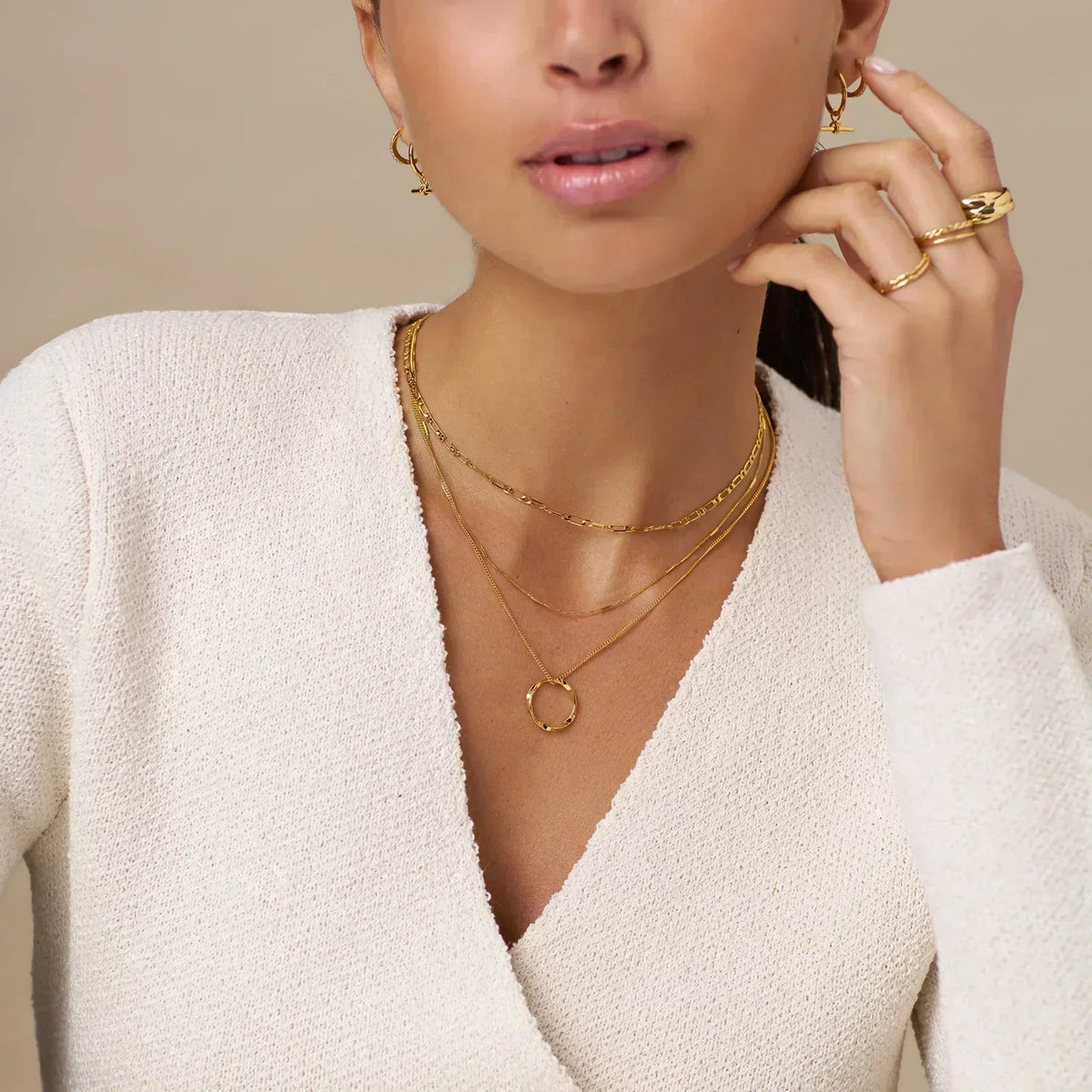 Circa™ | Gold Open Circle Three Row Necklace by Rose & Oliver - product image 5