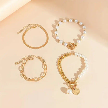 Chic Gold 4-Piece Bracelet Set – Snake, Pearls & Links | Gold by Rose & Oliver - product image 4
